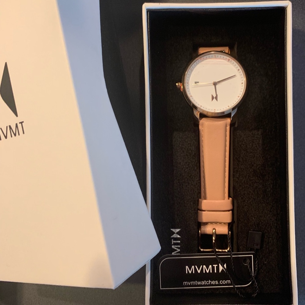 MVMT rose gold/peach leather watch. NWT.